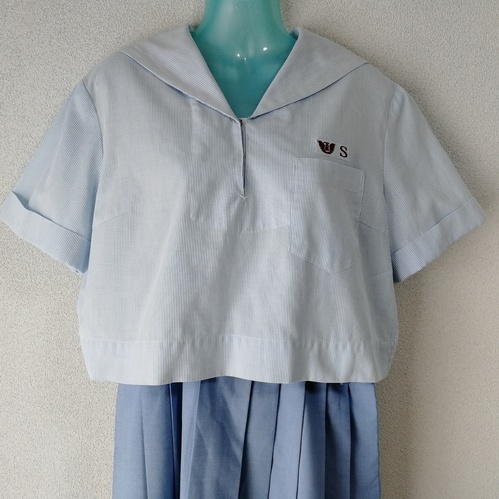 熊本県 送料無料 やや大きめサイズ　八代工業　夏服上下　水色セーラー