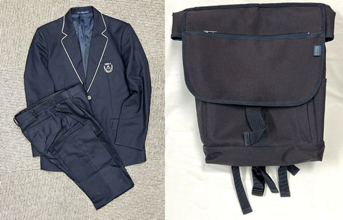  兵庫県　私立　神戸国際大学付属高校　男子制服（ブレザー、パンツ、シャツ2種、学校指定鞄）