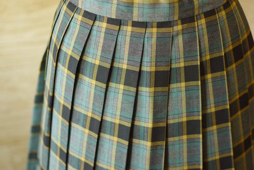  d■良好■Peter MacArthur女子学生制服 人気チェック柄 夏スカート■W63L57 緑・グレー・黒・黄色 不明