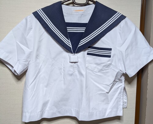  岡山県白沢中学校 グレー襟 セーラー服 夏用 半袖 大きいサイズ 