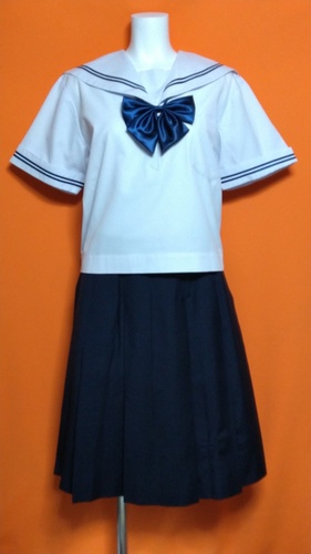 宮崎県 大きいサイズ 女子制服 セーラー  紺二本ライン スカート 夏服 セット。 
