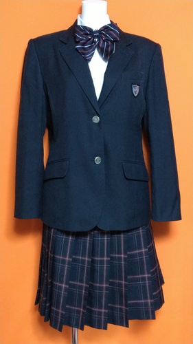 東京都 立川第六中学校 美品 黒紺制服 ブレザー チェックスカート ブラウス 大きいサイズ 冬服 セット。