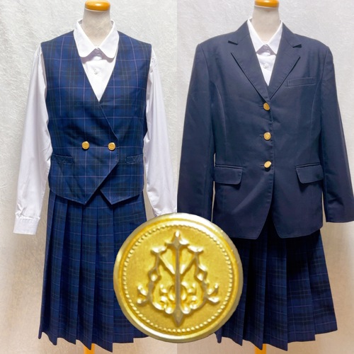 埼玉県 所沢市立東中学校　冬服　ブラックジャケットに紺地チェックのベストとスカート