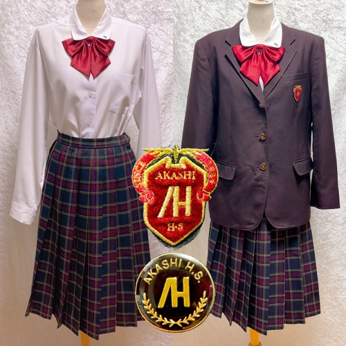 兵庫県 兵庫県立明石高等学校　冬服　上品で知的なブラウンジャケット　相性の良い赤黒チェック
