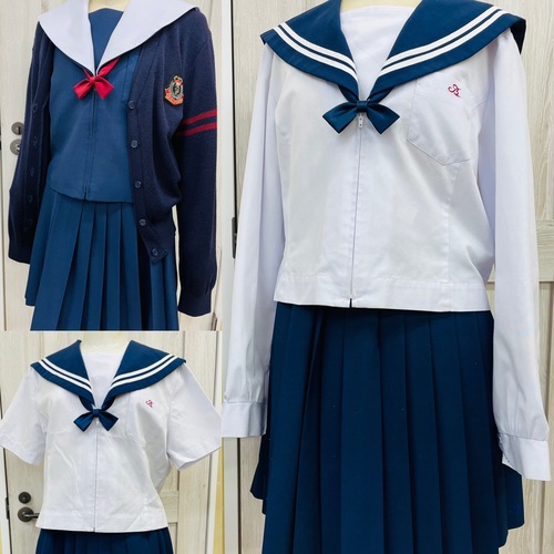 愛知県 尾北高校制服フルセット！大きめサイズ。カーディガン、校章付き