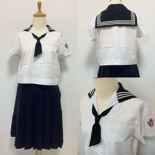 静岡県 英和女学院　夏制服一式　ミッションスクール　セーラー服・付き襟・指定スカート