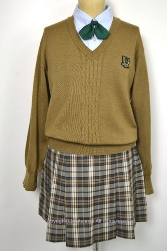  ●東京都 錦城高等学校 セーター チェック柄中間スカート 長袖ブラウス リボン