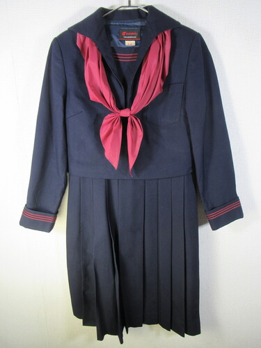 熊本県 8994　980　ルーテル学院 冬セーラー上着＆ジャンスカ 毛100％ 赤スカーフ付