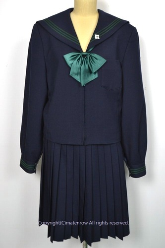  ●大size W73 和歌山県立 粉河高等学校 校章付きセーラー冬服 リボン 前開き