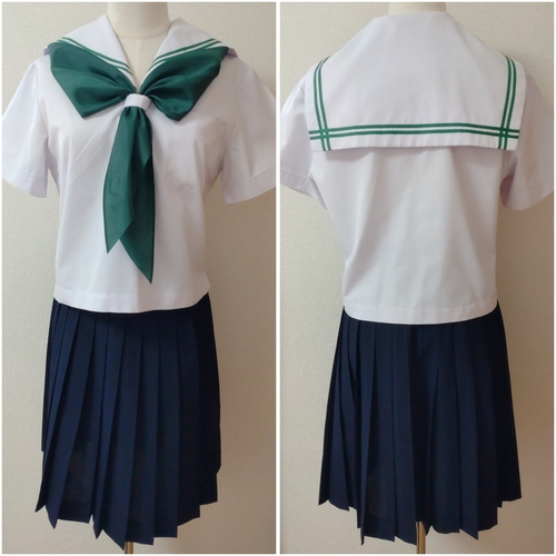 香川県 古高松中学 珍しい 明るい グリーンライン セーラー服 上下 夏服