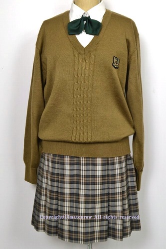  ●東京都 錦城高等学校 セーター チェック柄中間スカート 長袖ブラウス リボン