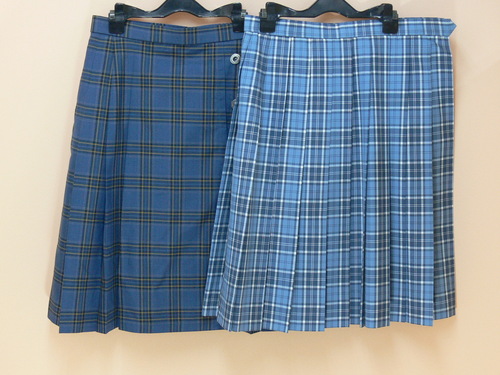 京都府 ｓ81　ブルー系チェック柄　青色格子柄　プリーツスカート　2枚セット　京都学園など