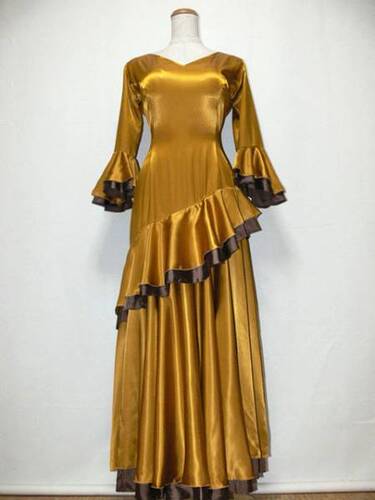 神奈川県 フェリス女学院大学フラメンコ部　ワンピース衣装　ゴールド　フラメンコドレス