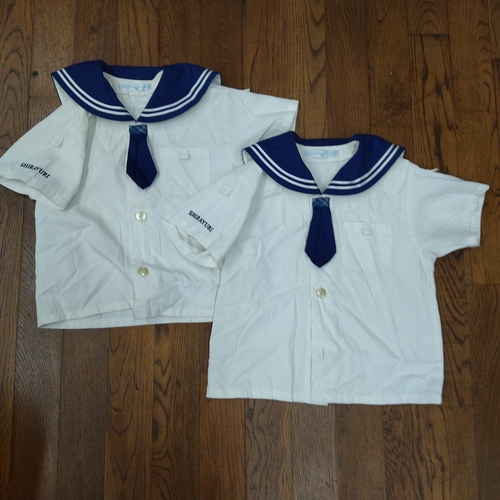 [不明] 学校名不明　夏服セーラー服（袖にSHIRAYURI明記あります。）計2枚　【K243】