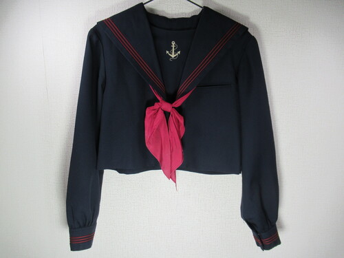 福岡県 1275　430　福岡女学院 冬セーラー上着 赤指定スカーフ付