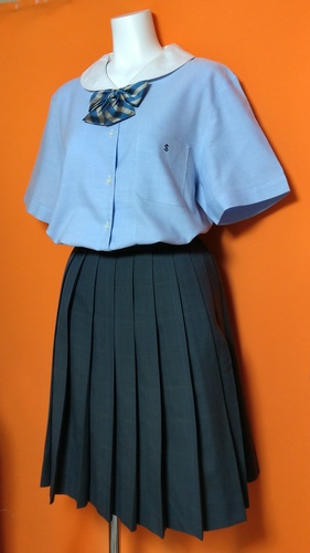 神奈川県 自修館中等教育学校 大きいサイズ 水色ブラウス スカート 夏服。