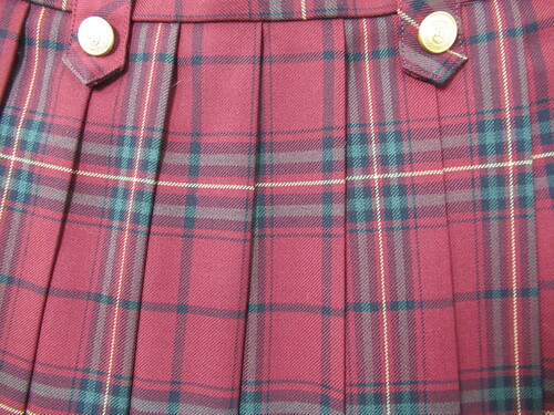 山口県 1361　490　中村女子高校 冬スカート 赤＋黒＋緑 チェック柄