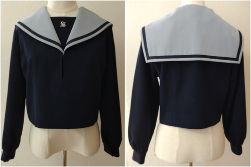 高知県 旧タイプ  清和女子 中学 高校 冬服 ブルーグレー襟 セーラー