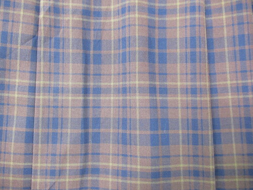福岡県 1985　370　大きなサイズ！旧）三国中学 夏スカート 紺＋ブラウン チェック柄