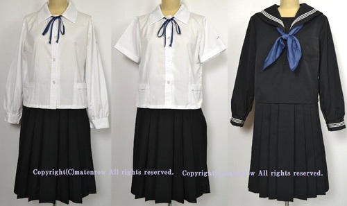  ●静岡県 ３ライン黒セーラー冬服夏中間服 スカーフ 紐リボン(B2368)