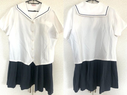 [不明] ビッグサイズ！【KANKO製】W95 夏服 セット セーラー服 プリーツスカート ネイビー 白 紺色