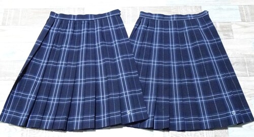 [不明] 8-198☆スクールタイガー☆ネイビー系チェックの冬夏スカートセット　ウエスト60〜66ｃｍ