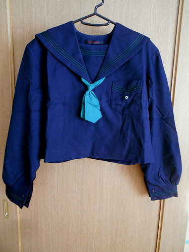 大阪府 School Uniform 紺 緑3本ライン 緑ネクタイ 冬服 制服 セーラー服 上衣