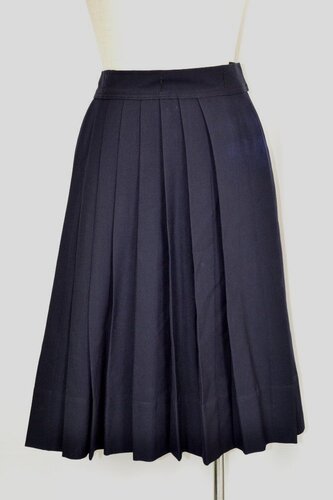  ●France製 紺冬プリーツスカート (W0087) 不明