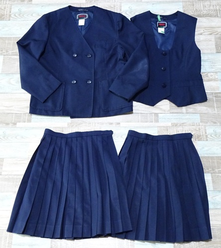 奈良県 10-6☆イートン型ブレザー・ベスト・冬夏スカートの4点セット　サイズ160AB