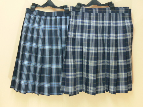 [不明] ｓ526●●ブルー系チェック柄　青色格子柄　プリーツスカート　2枚セット　夏スカート
