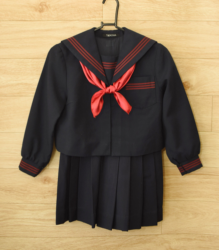  c■TOKIWA 女子私立小学生 赤ライン 前開き冬セーラー服■不明