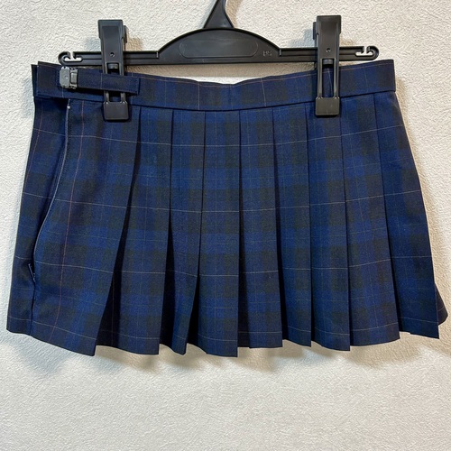 [不明] 制服 紺色系 チェック柄 マイクロミニスカート W72 丈29 夏用 大きいサイズ