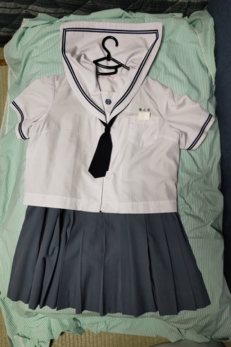 [不明] 隼人中学校 夏服 紺ネクタイ 前ホック 大きなサイズ