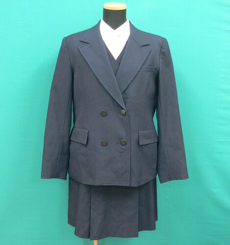 旧制服セット 制服スラックス 夏用 濃グレーグレンチェック ブルーライン ワンタック