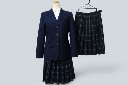大阪府 808◆清明学院高校◆ブレザー&チェックスカート2枚(夏冬)指定ブラウス/オリーブデオリーブ◆L・W63