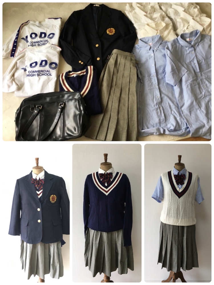 大阪府 大阪淀商業高等学校ブレザー2スカート4セーター1ベスト1ネクタイブラウス13体操服鞄25点セット