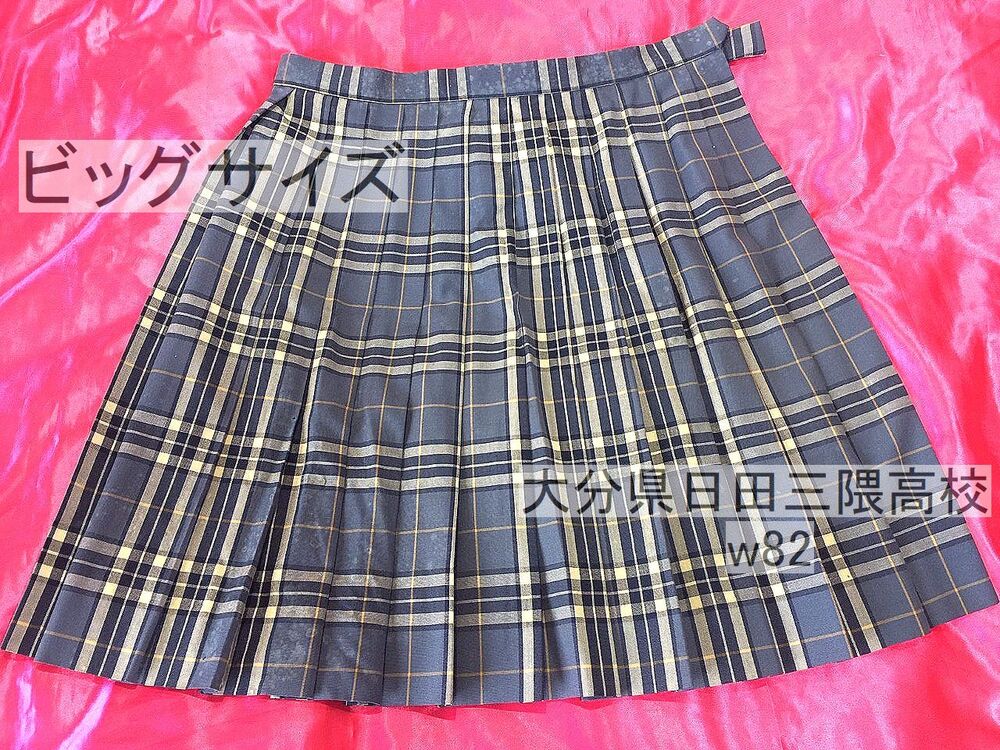 大分県 難あり 日田三隈高校 女子生徒制服 ビッグサイズ 水色系の夏用チェック柄スカート