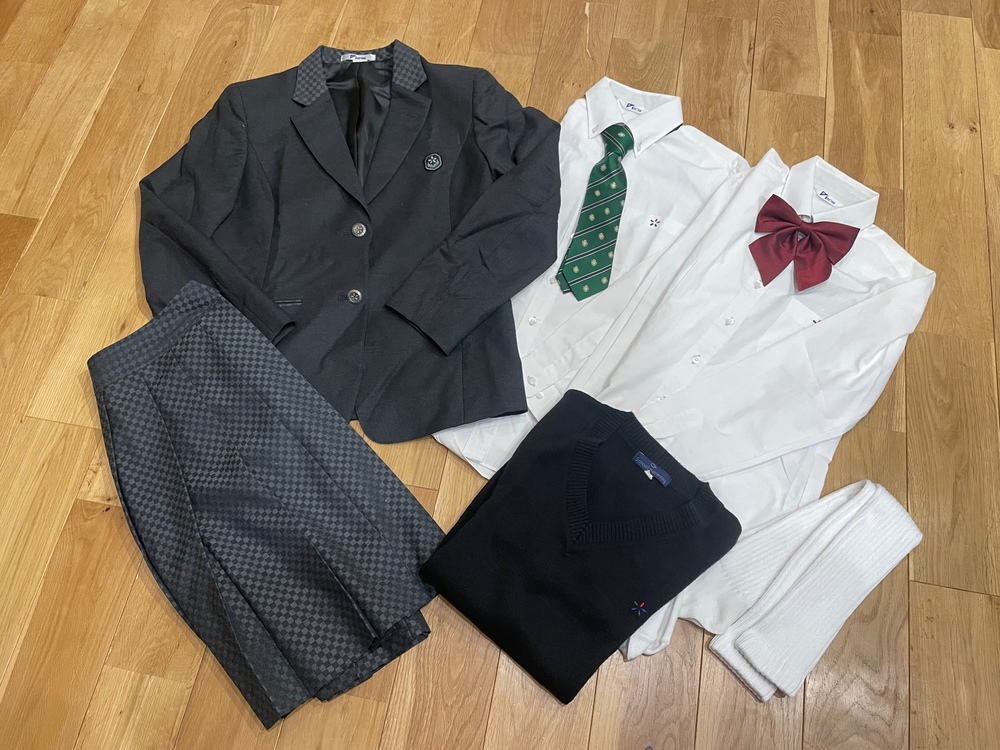 制服市場 - ♪京都府 洛陽総合高校 市松模様の入ったブレザー、スカート 制服フルセット