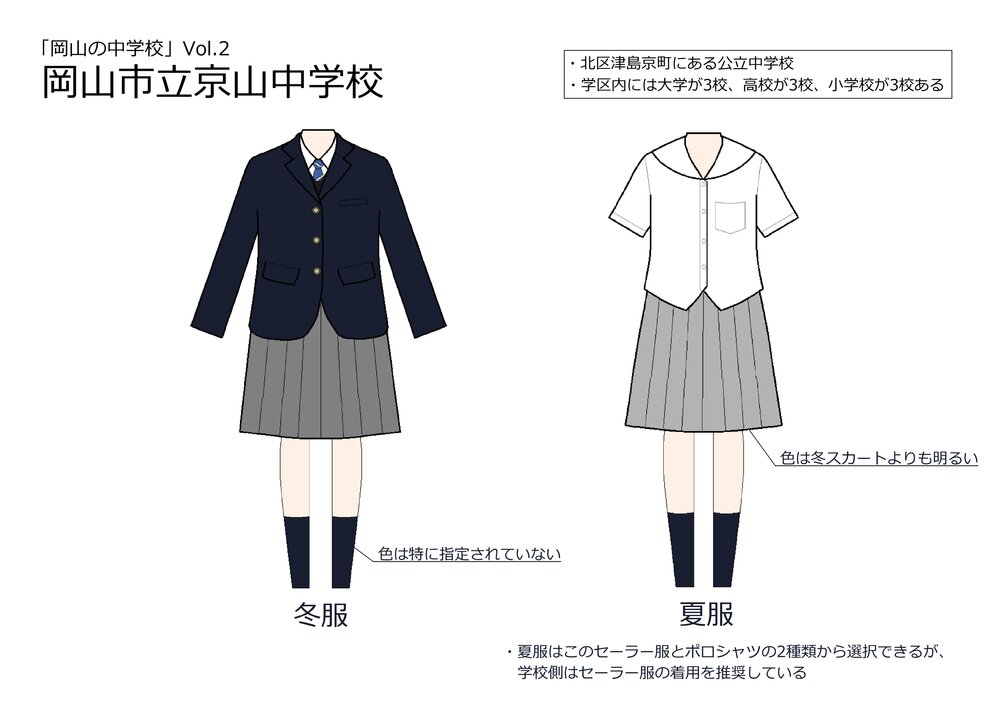 岡山県 岡山市立京山中学校 女子制服セット 名札付 Lサイズ 美品 レア 高校