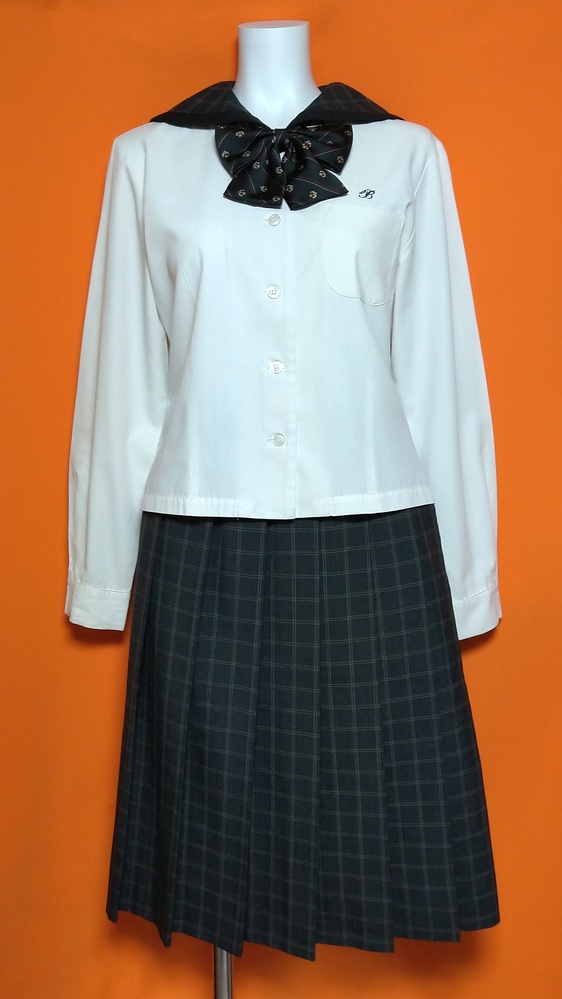 広島県 広島文教女子大学附属高等学校 美品 ミッシェルクラン制服 チェック襟セーラー スカート 中間 セット