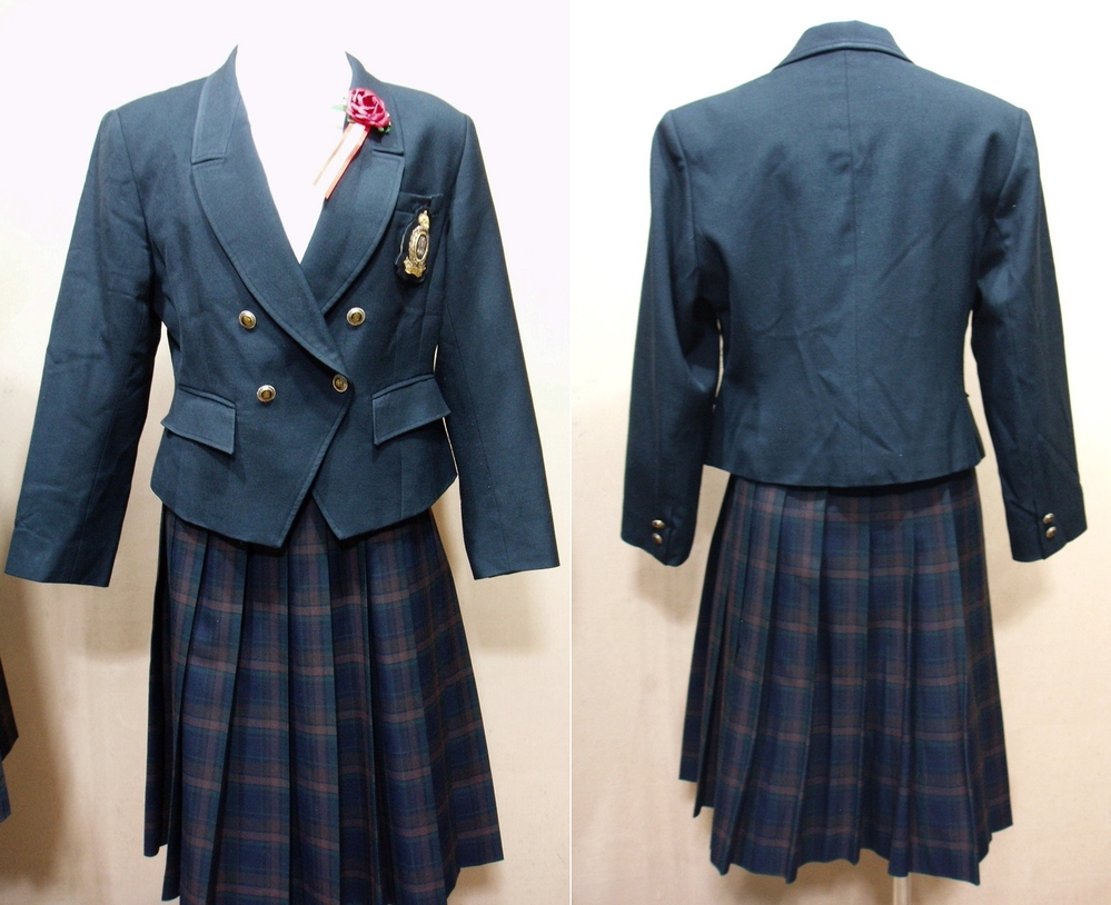 448 (中古) 兵庫県 播磨南高校 (旧制服) スカート ブラウス 2点セット/希少/13R/W68/丈57/20本/青チェック柄/夏用/しもかわ/制服/女子学生 中古兵庫県 播磨南高等学校&frasl;旧制服 女子制服 3点 (ブレザー