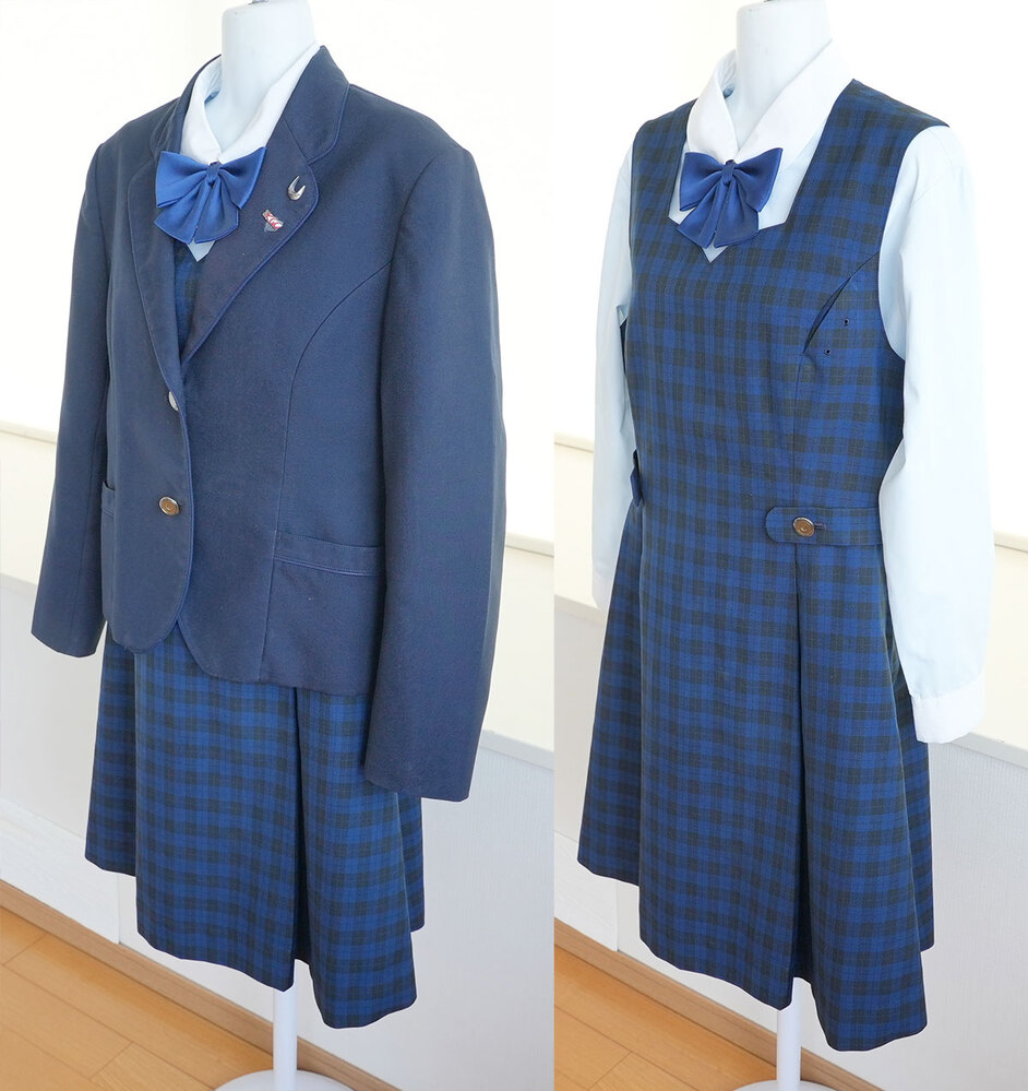 制服市場 ★福島県 郡山女子大学附属高校 [現行制服セット サイズEL] 冬服夏服中間服 チェックのジャンスカ 校章あり