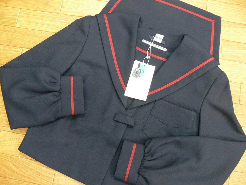 制服市場 大阪府 5598 《八尾市立 東中学校》赤1本ラインの冬セーラー 前開き サイズ160A 【未使用新品】