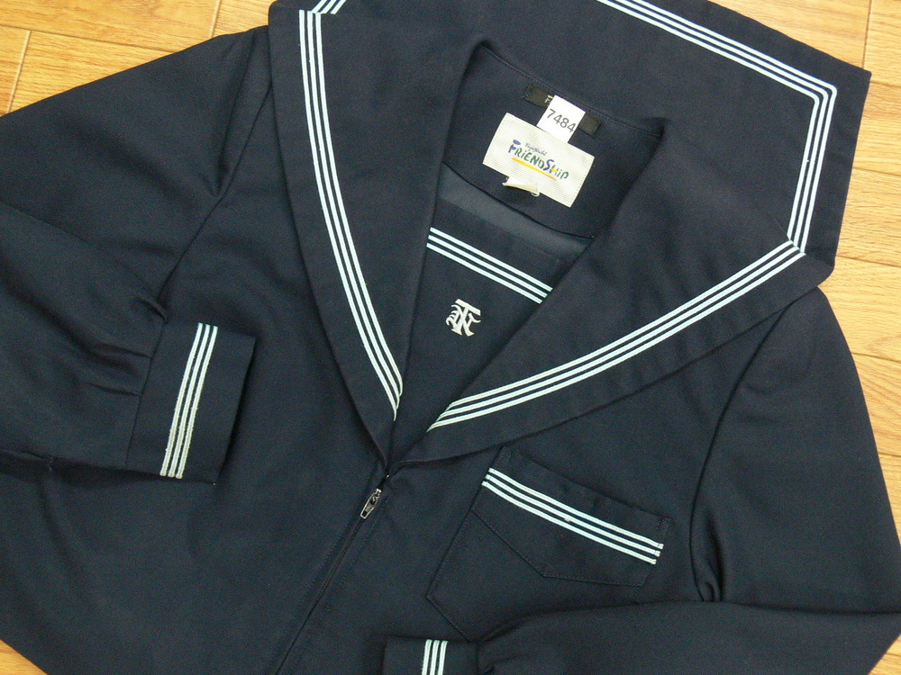 制服市場 大阪府 7484 《大阪市立 大正西中学校》水色3本ラインの冬セーラー 前開き