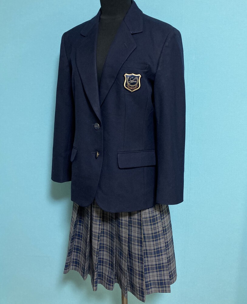 制服市場 大阪府 91☆大阪市立 墨江が丘中学校☆紺ブレザーとチェックの冬スカートセット サイズM