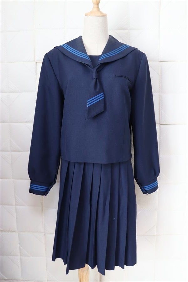 千葉県 野田市立 岩名中学校 女子 制服 セーラー服 冬服上下セット 180A 青ライン